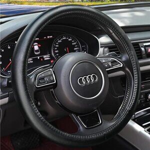 Heavy Duty Pure Cowhide Steering Wheel Cover, Black Genuine Leather